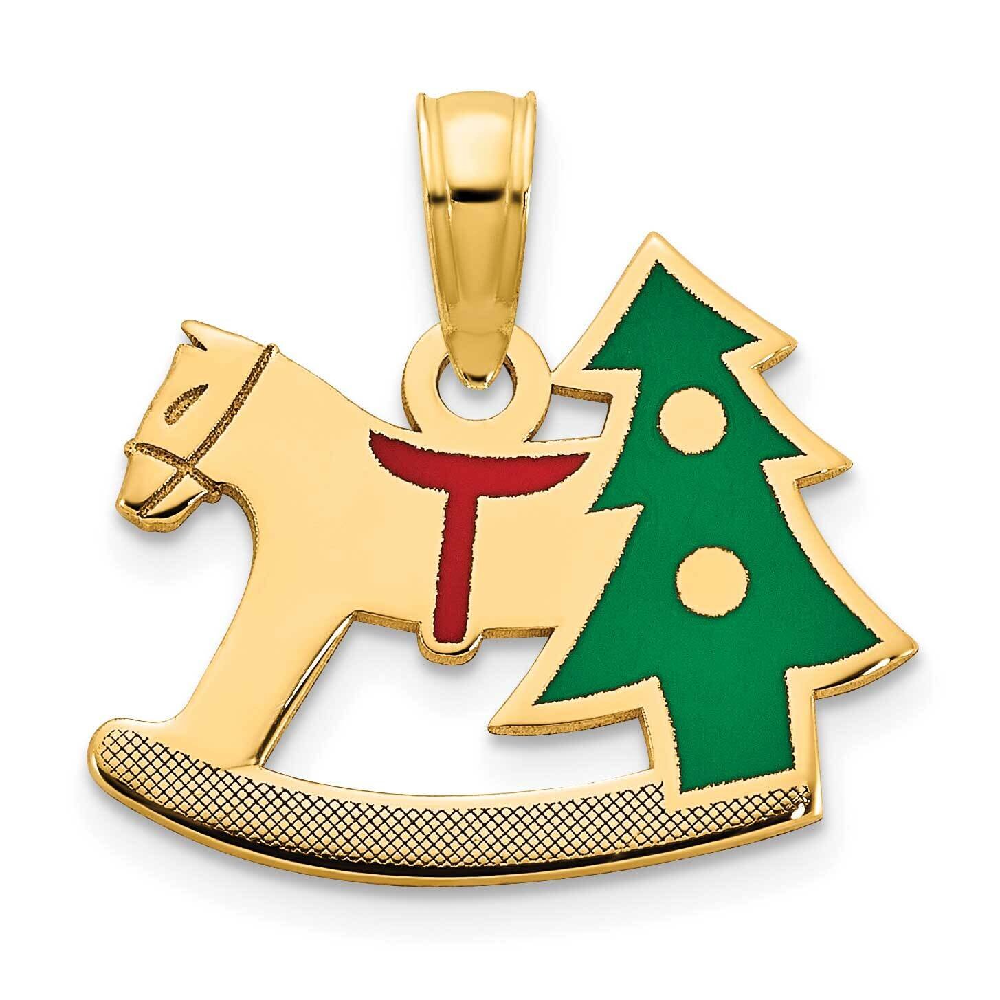 Epoxy Rocking Horse with Christmas Tree Pendant 14k Gold Polished D5250, MPN: D5250,