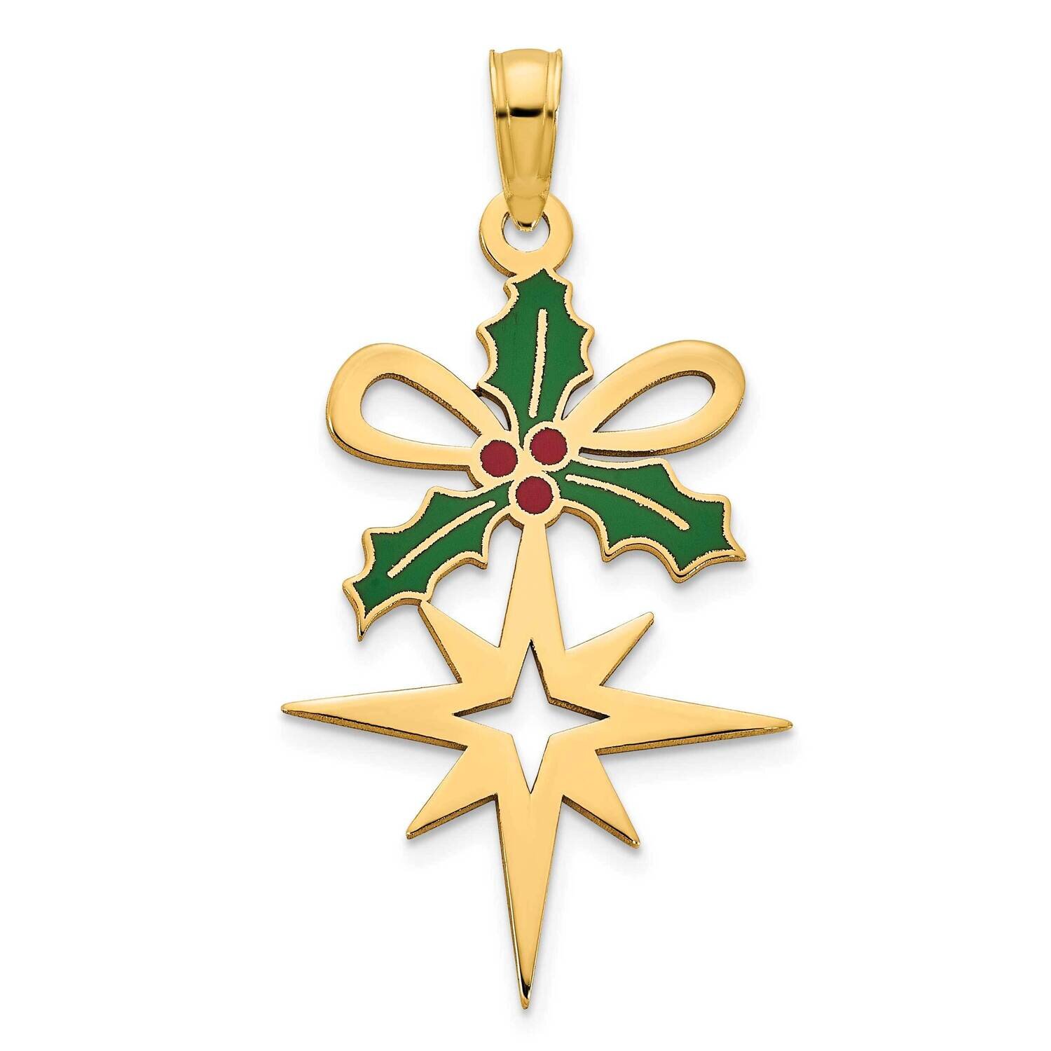 Epoxy Holly and North Star Pendant 14k Gold D5260