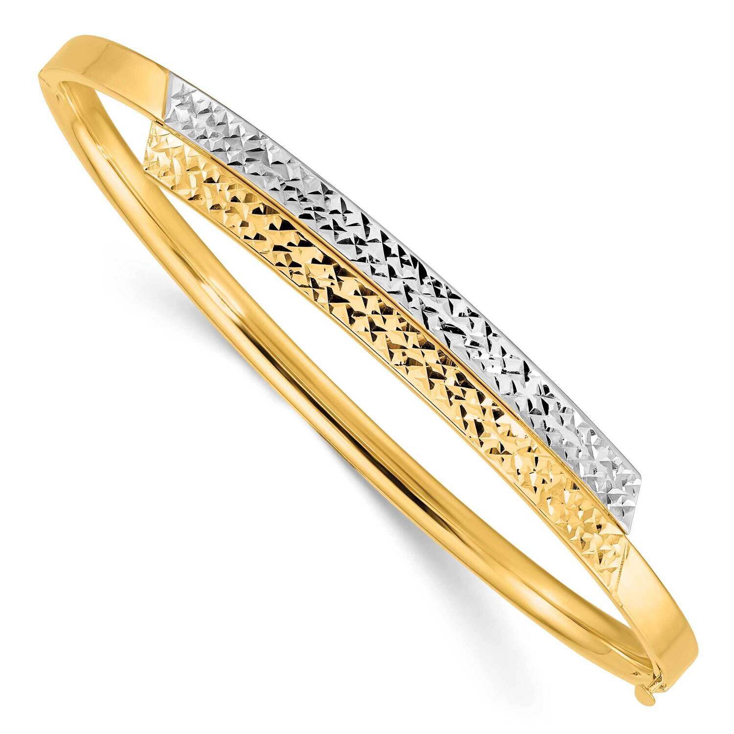 2 16 White Rhodium Diamond-Cut Overlap Hinged Bangle 14k Gold DB720, MPN: DB720, 191101562563