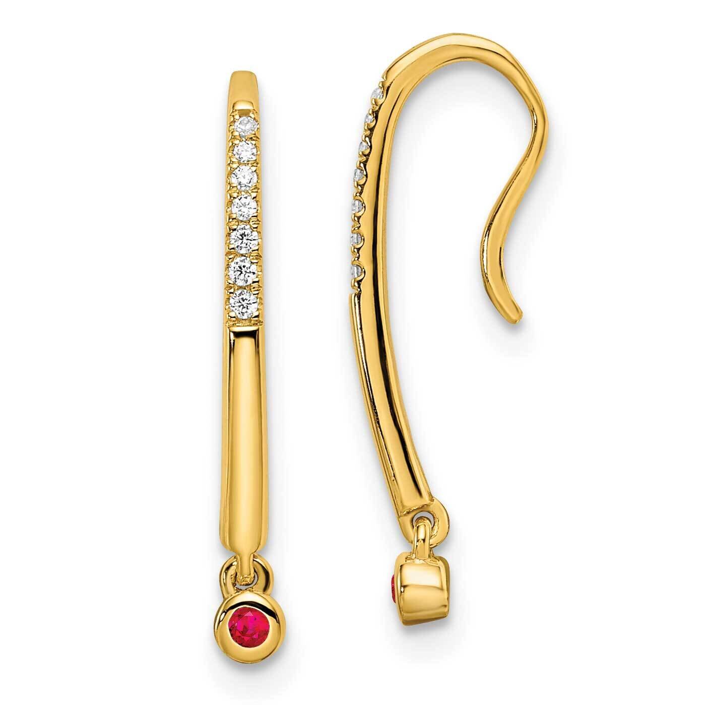 Diamond and Ruby Drop Wire Earrings 14k Gold Polished EM8380-RU-006-YA, MPN: EM8380-RU-006-YA, 8839…
