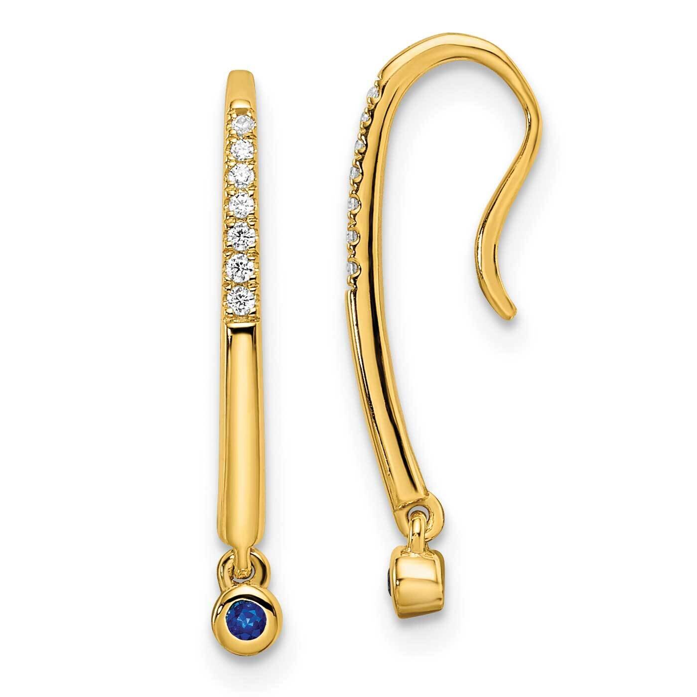 Diamond and Sapphire Drop Wire Earrings 14k Gold Polished EM8380-SA-006-YA