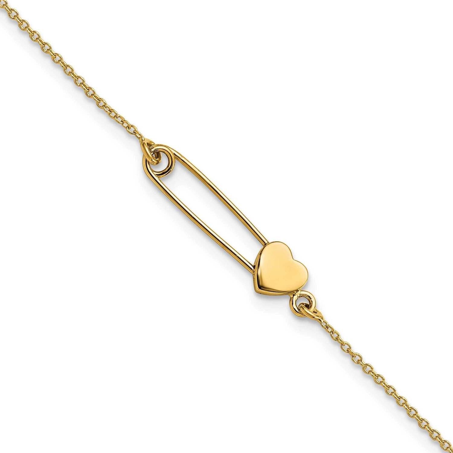 Safety Pin with Heart Bracelet 14k Gold FB1869-7, MPN: FB1869-7, 191101732188