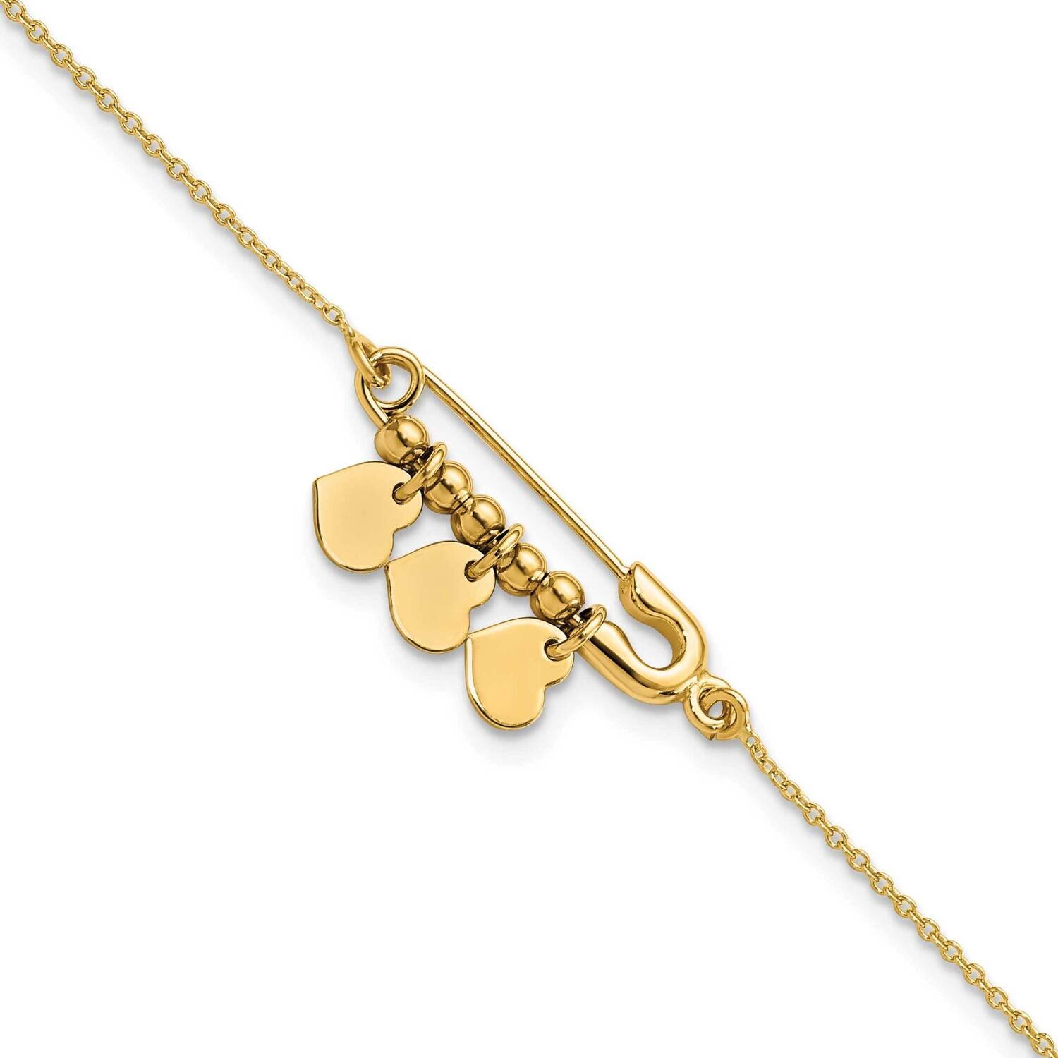 Safety Pin with Dangle Hearts Bracelet 14k Gold FB1870-7, MPN: FB1870-7, 191101732171