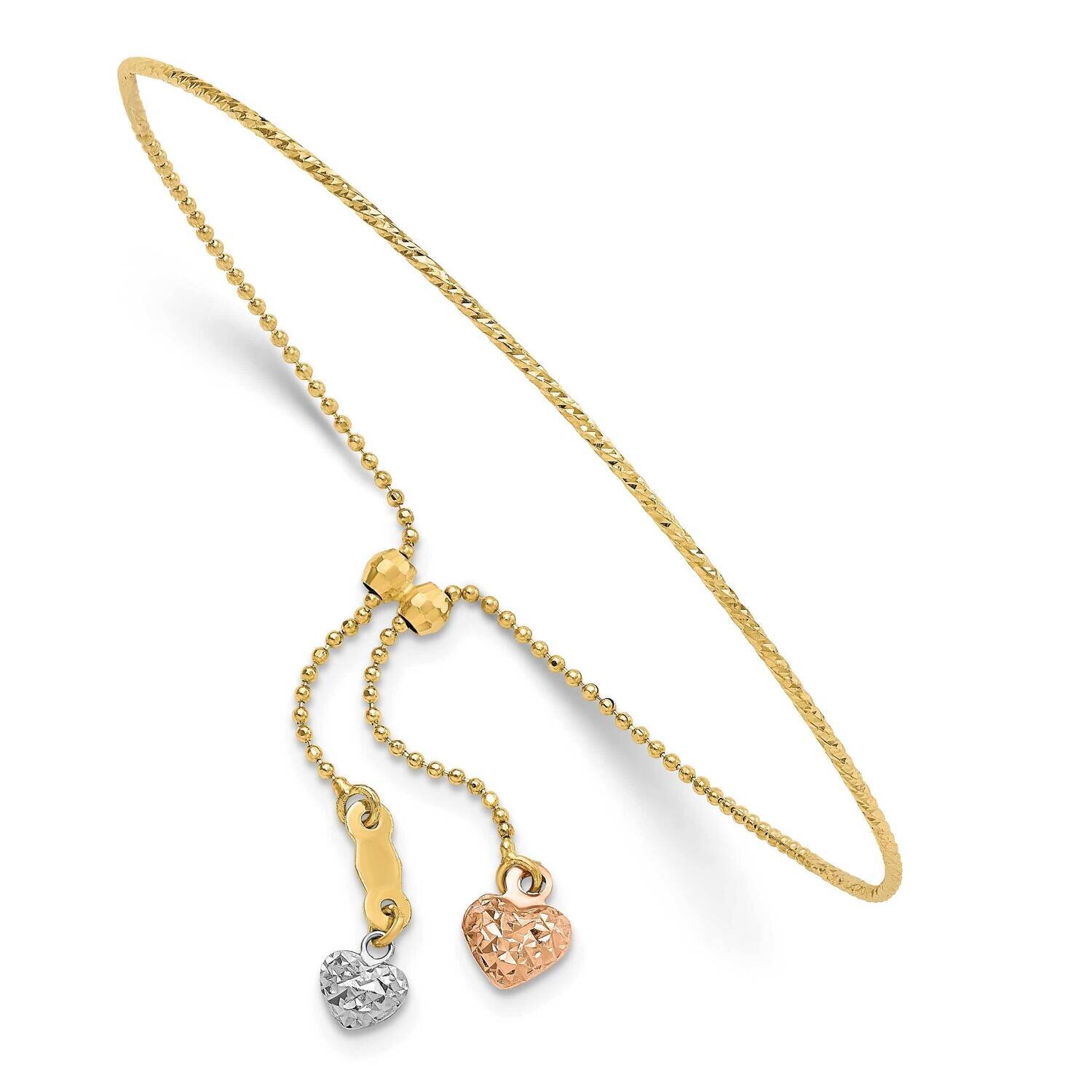 Diamond-Cut Heart Adjustable Bracelet 14k Tri-Color Gold FB1873