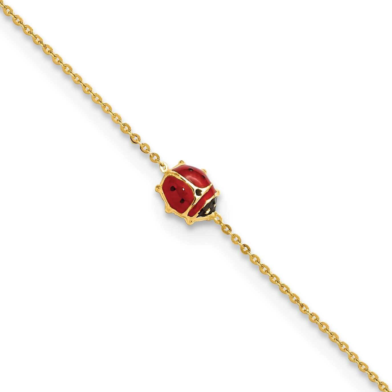 Enameled Ladybug 6.5 Inch with .75 Inch Extender Bracelet 14k Gold Polished FB1878-6.5