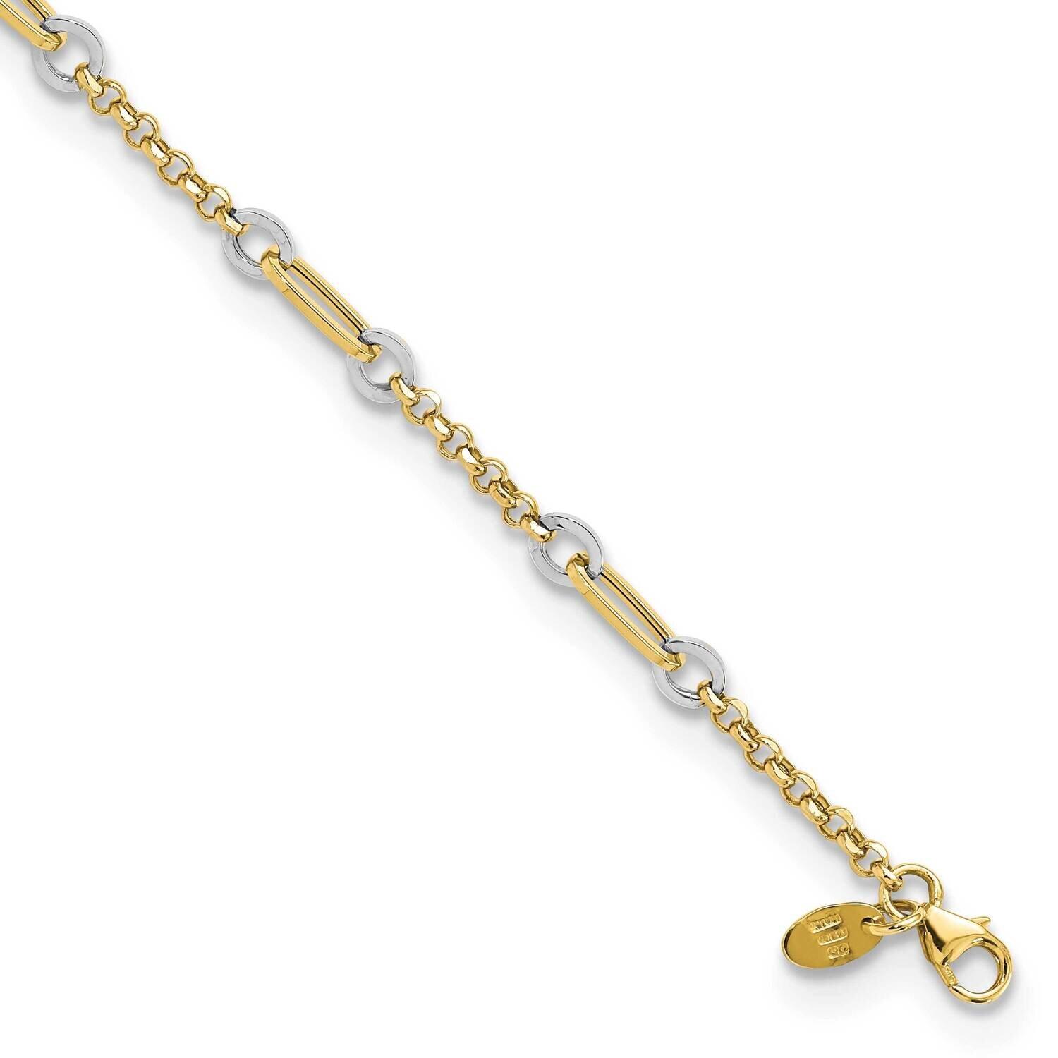 Fancy Oval Link and Chain with .5 In Extender Bracelet 14k Two-Tone Gold FB1884-7.25, MPN: FB1884-7…