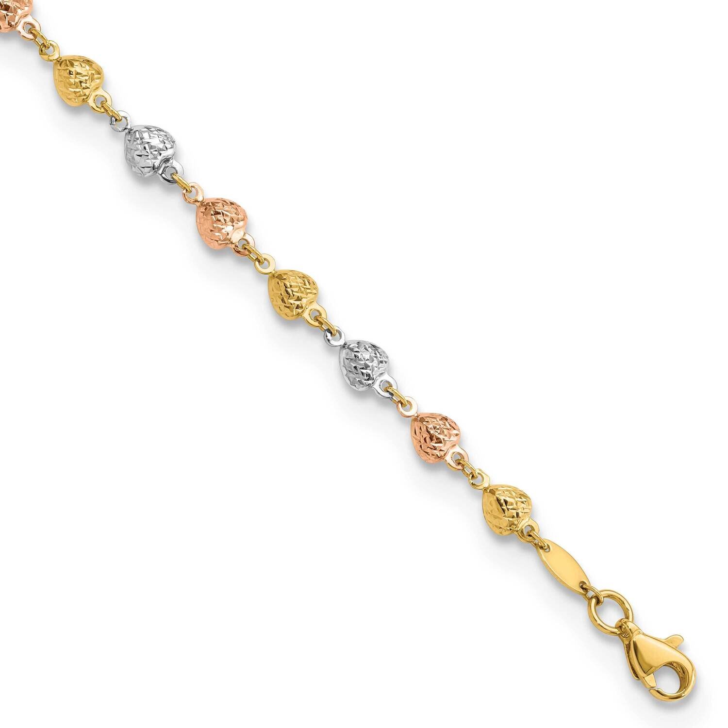 Polished Diamond-Cut Hearts 7.5 Inch Bracelet 14k Tri-Color Gold FB1903-7.5, MPN: FB1903-7.5, 88395…