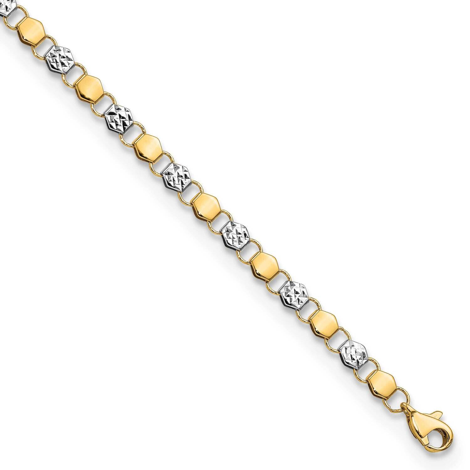 Fancy 7.5 Inch Bracelet 14k Gold and White Rhodium Diamond-Cut FB1906-7.5, MPN: FB1906-7.5, 8839571…