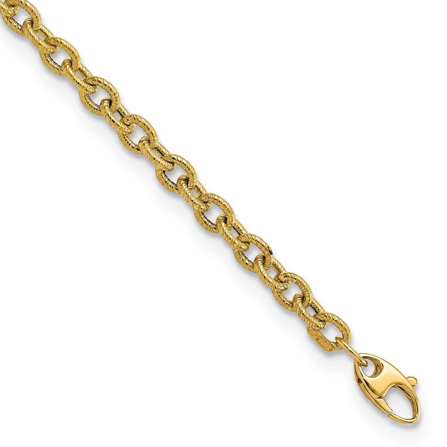 Textured Cable Link 7.5 Inch Bracelet 14k Gold Polished FB1914-7.5