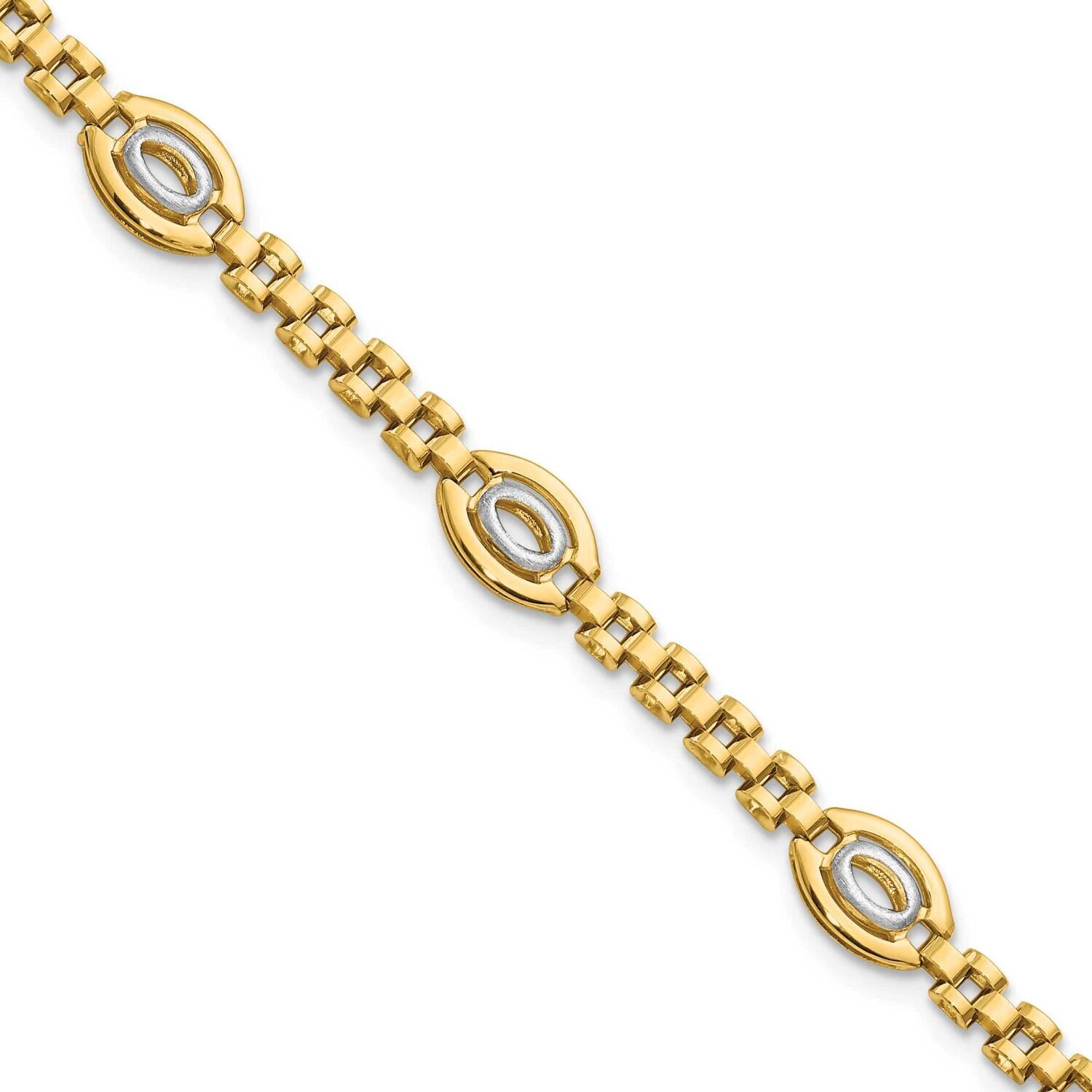 Rhodium Satin Oval and Square Link 5-Station Bracelet 14k Gold FB1917-8, MPN: FB1917-8, 883957812922