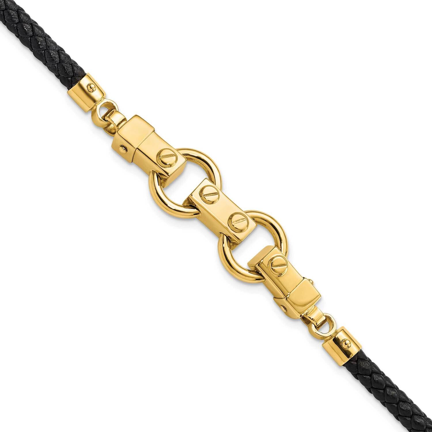 Fancy Link Leather Bracelet 14k Gold Polished FB1942-8, MPN: FB1942-8, 191101009808