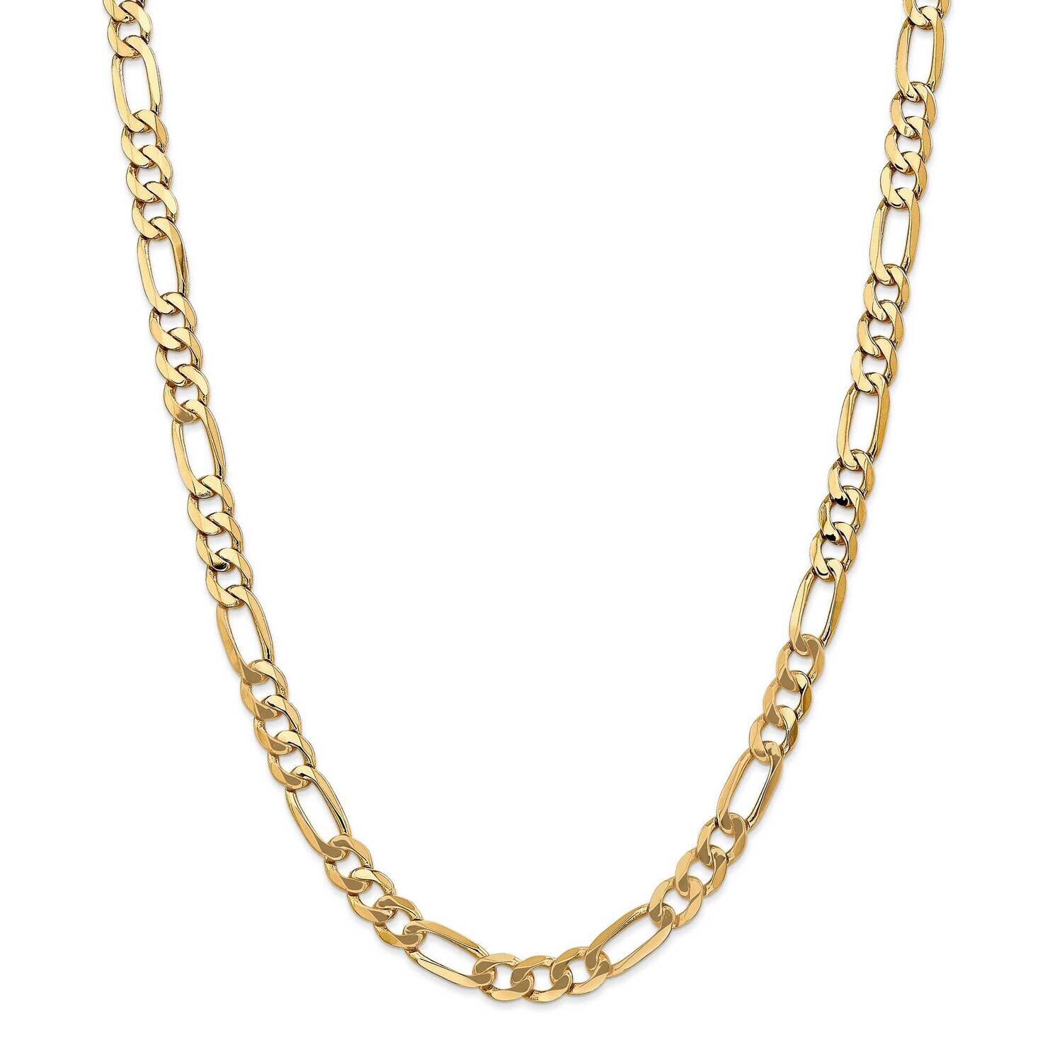 7mm Flat Figaro Chain 30 Inch 14k Gold FFL180-30, MPN: FFL180-30, 883957172859