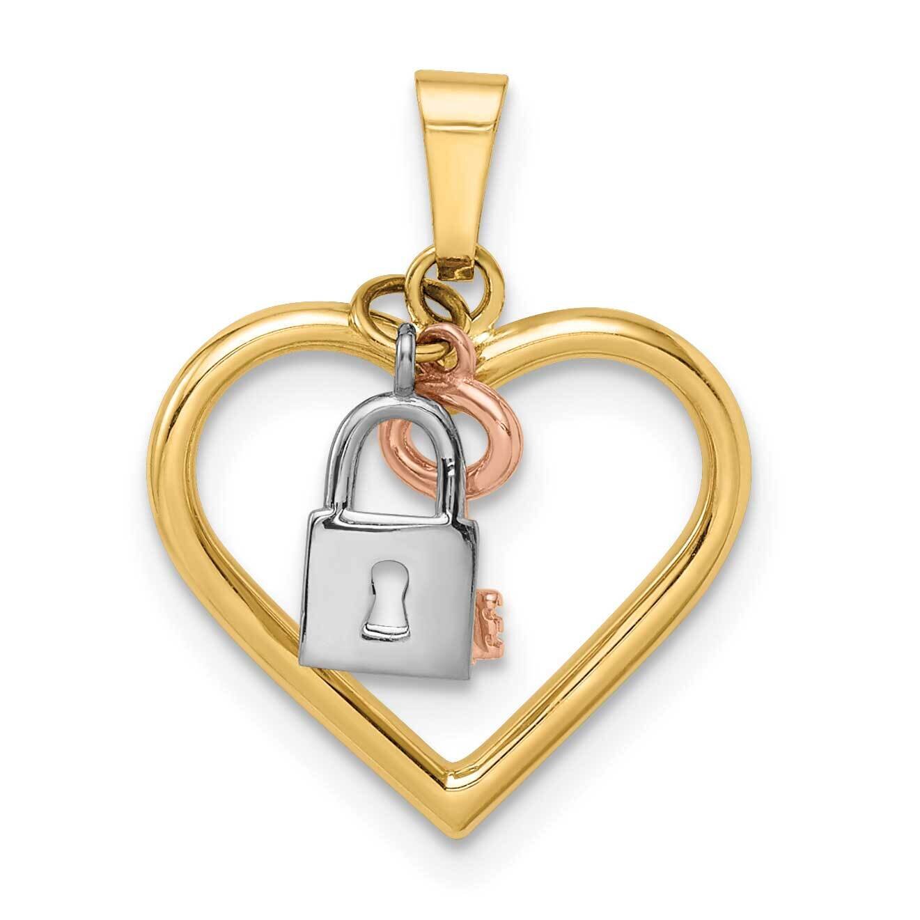 Heart, Lock and Key Pendant 14k Tri-Color Gold K9948, MPN: K9948, 196904083536