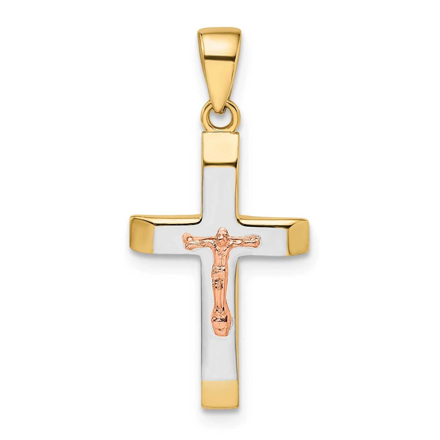 Yellow and Rose Gold with White Rhodium Beveled Medium Crucifix Pendant 14k Gold K9963, MPN: K9963,