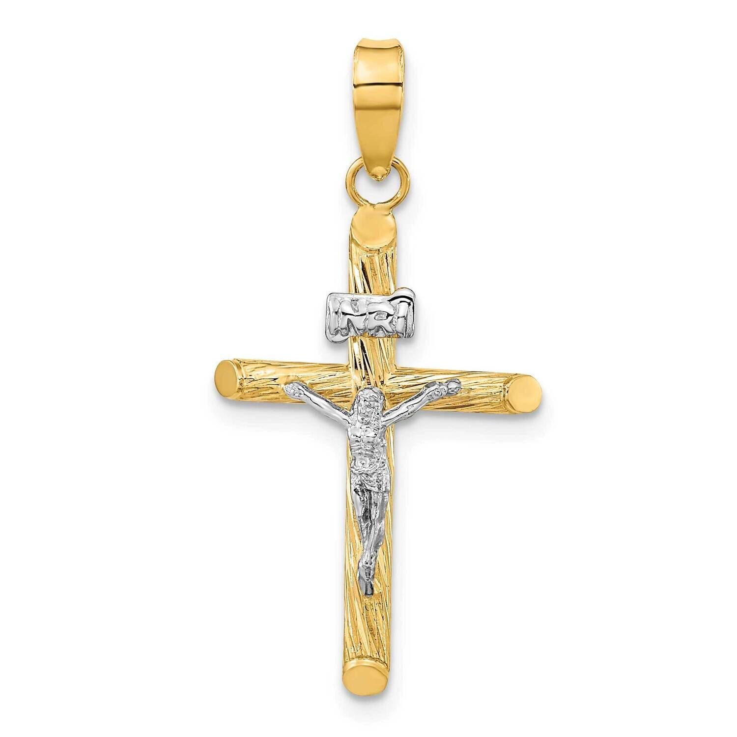 Polished &amp; Textured Inri Crucifix Cross Pendant 14k Gold with White Rhodium K9965, MPN: K9965,