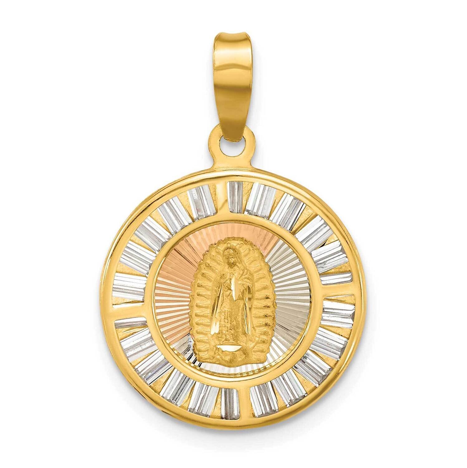 Rose and White-Plated Polished CZ Diamond Baguettes Mary Round Pendant 14k Gold K9971, MPN: K9971, …