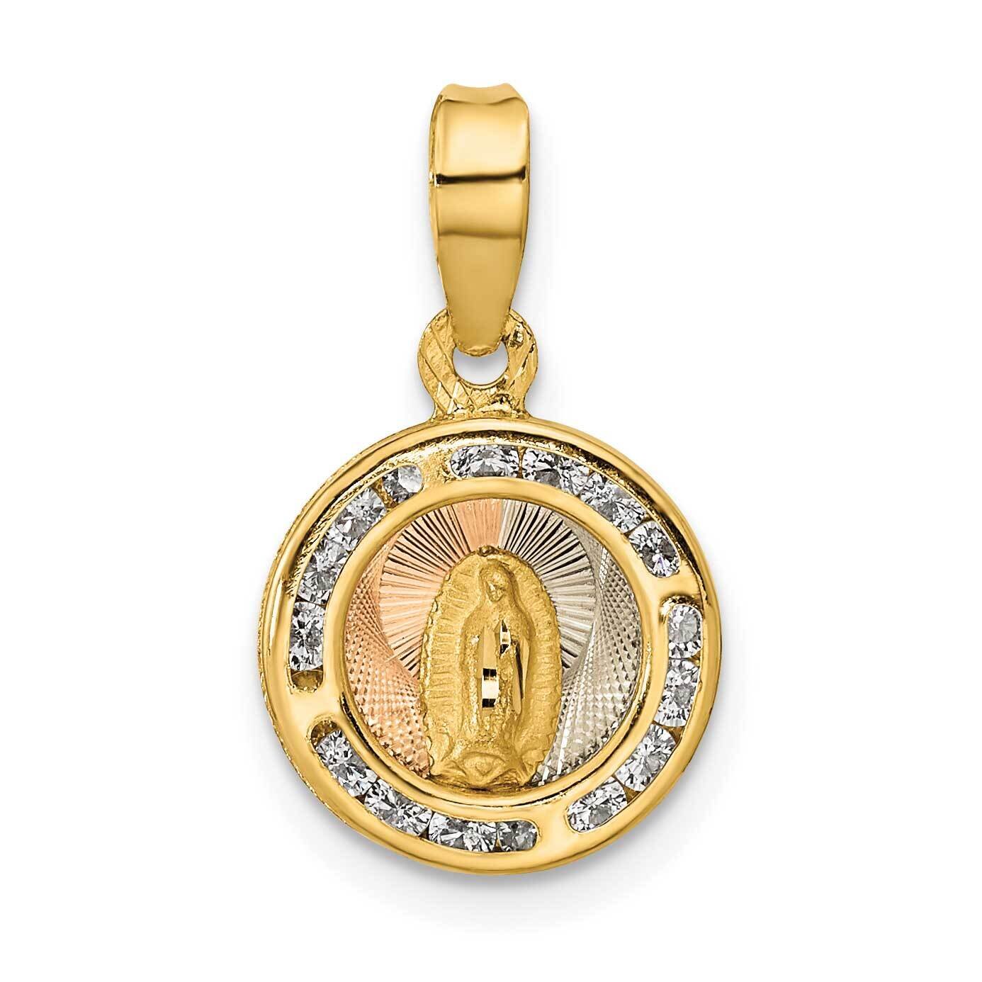 Rose and White Rhodium Polished CZ Diamond Mary Round Pendant 14k Gold K9972, MPN: K9972,