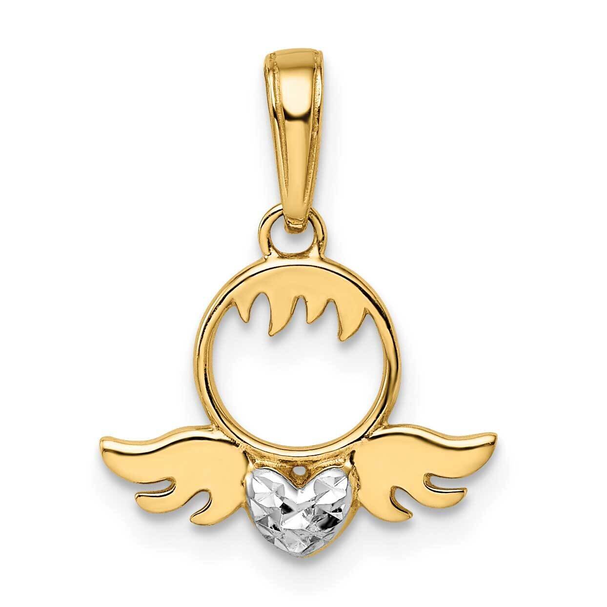 Heart & Wings Pendant 14k Gold & White Rhodium Diamond-Cut M2904