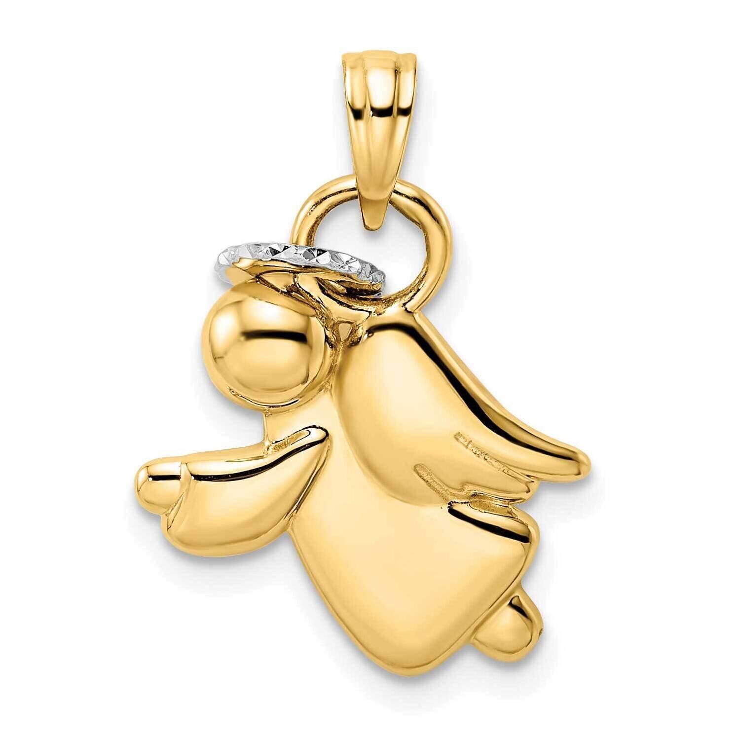 Halo On Angel Pendant 14k Gold &amp; White Rhodium Diamond-Cut M2906, MPN: M2906, 196904069806