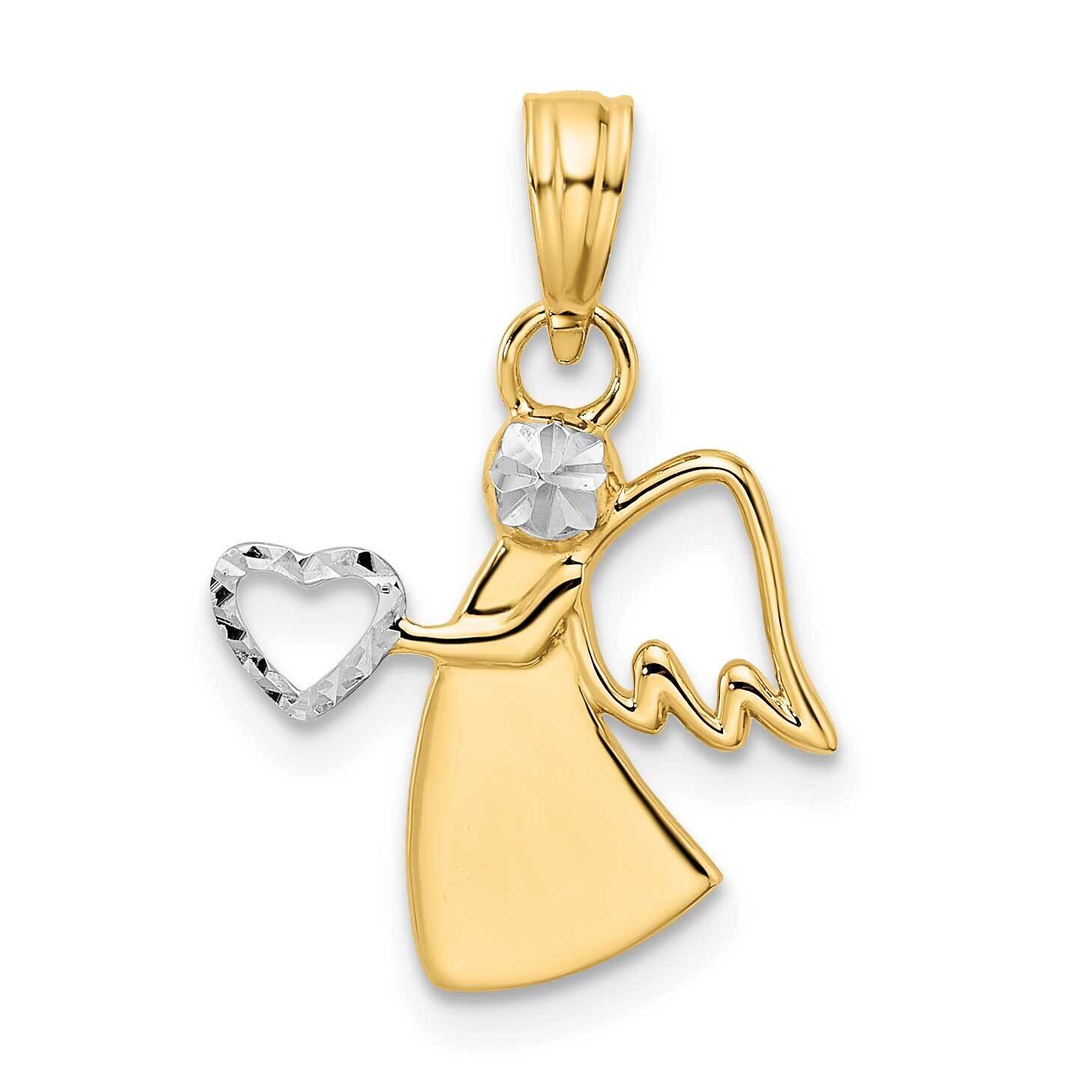 Angel Holding Heart Pendant 14k Gold &amp; White Rhodium Diamond-Cut M2907, MPN: M2907, 196904068762