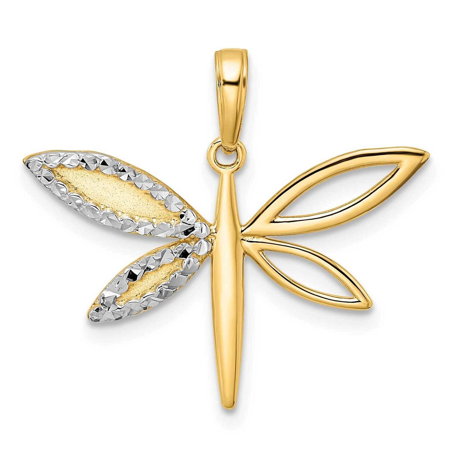 Dragonfly Pendant 14k Gold and White Rhodium Diamond-Cut M2908, MPN: M2908, 196904083192