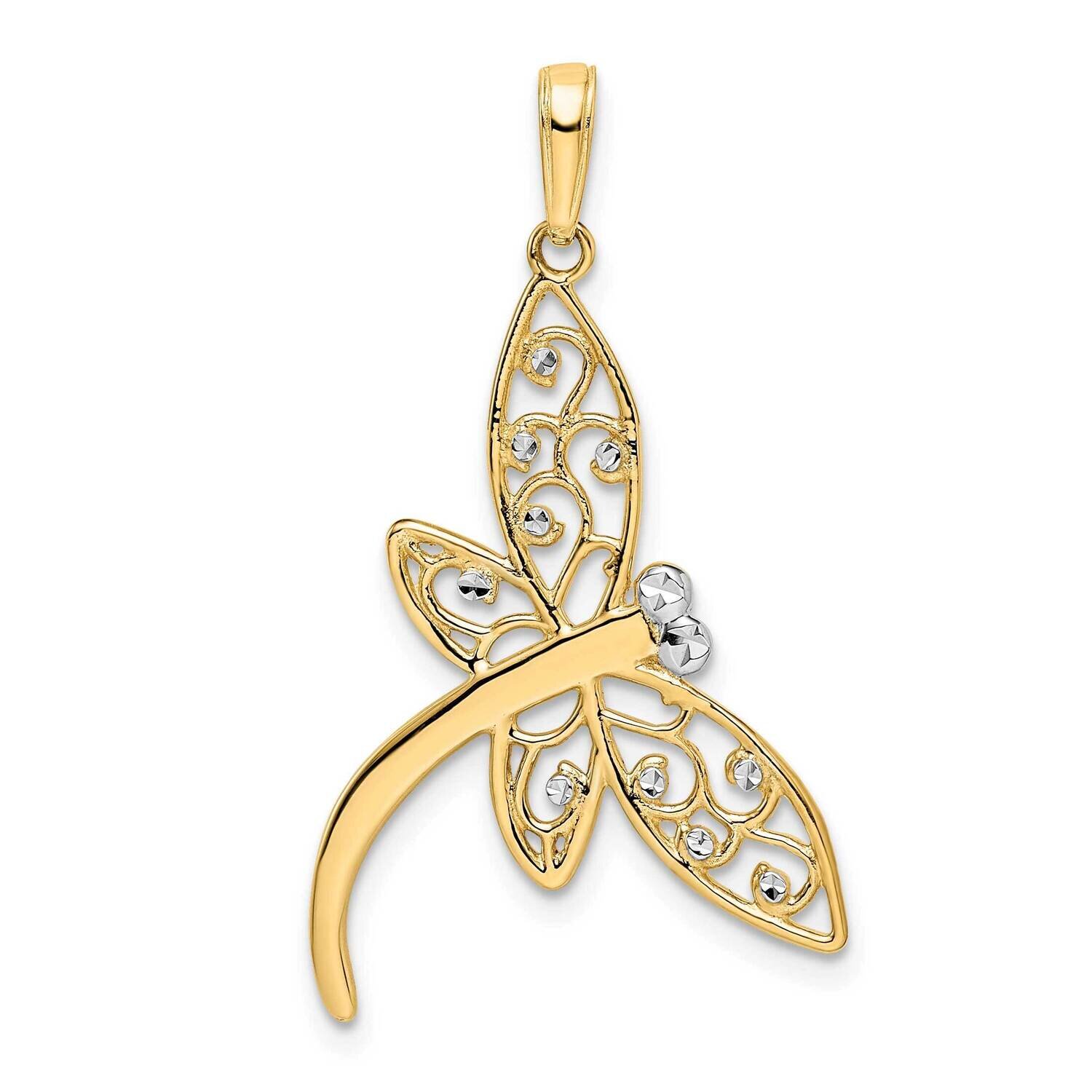 Filigree Dragonfly Pendant 14k Gold and White Rhodium Diamond-Cut M2909, MPN: M2909, 196904073131
