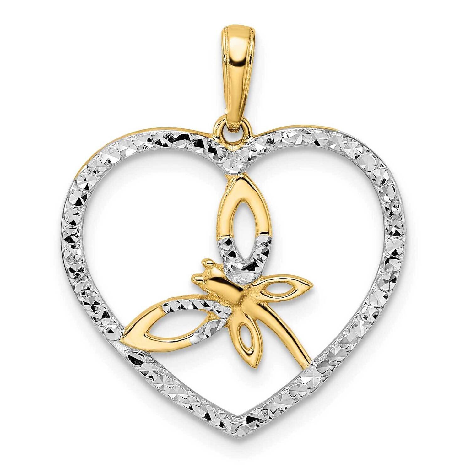 Dragonfly In Heart Pendant 14k Gold and White Rhodium Diamond-Cut M2912, MPN: M2912, 196904073308
