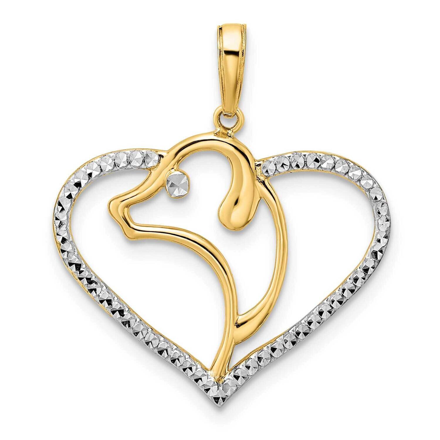 Dog Head In Heart Pendant 14k Gold and White Rhodium Diamond-Cut M2919, MPN: M2919, 196904087961