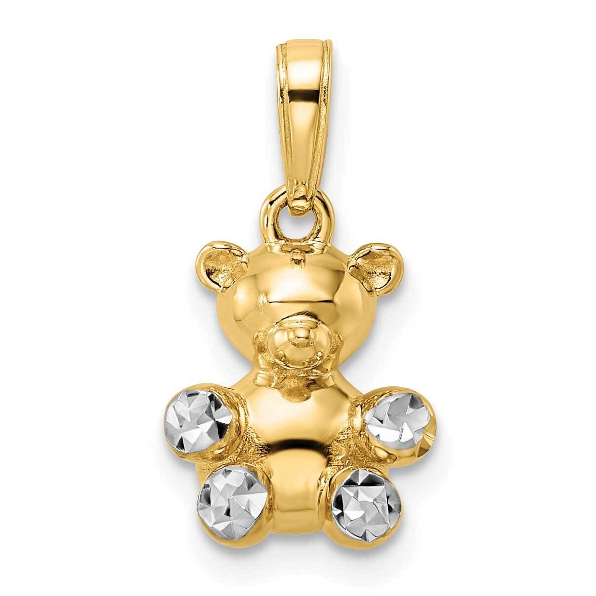 3D Diamond-Cut Teddy Bear Pendant 14k Gold with White Rhodium M2924, MPN: M2924,