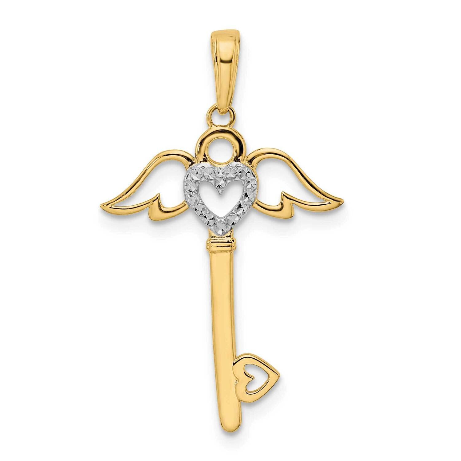 Heart Angel Wings Key Pendant 14k Gold and White Rhodium Diamond-Cut M2933, MPN: M2933, 196904073247