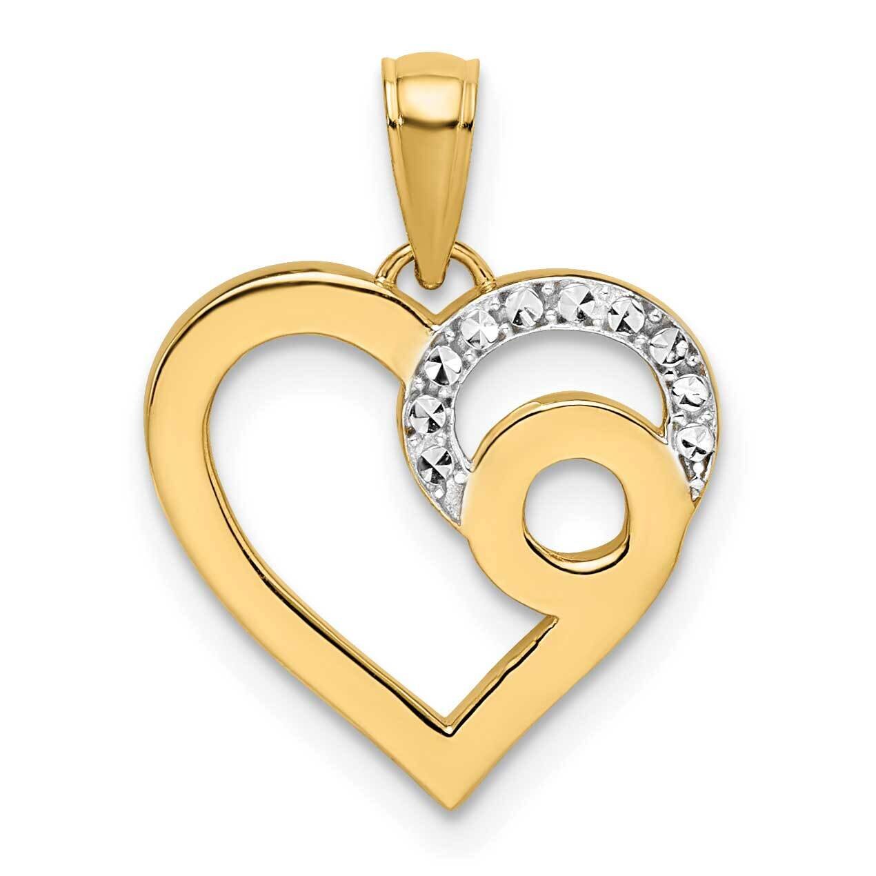 Swirls Heart Pendant 14k Gold and White Rhodium Diamond-Cut M2936