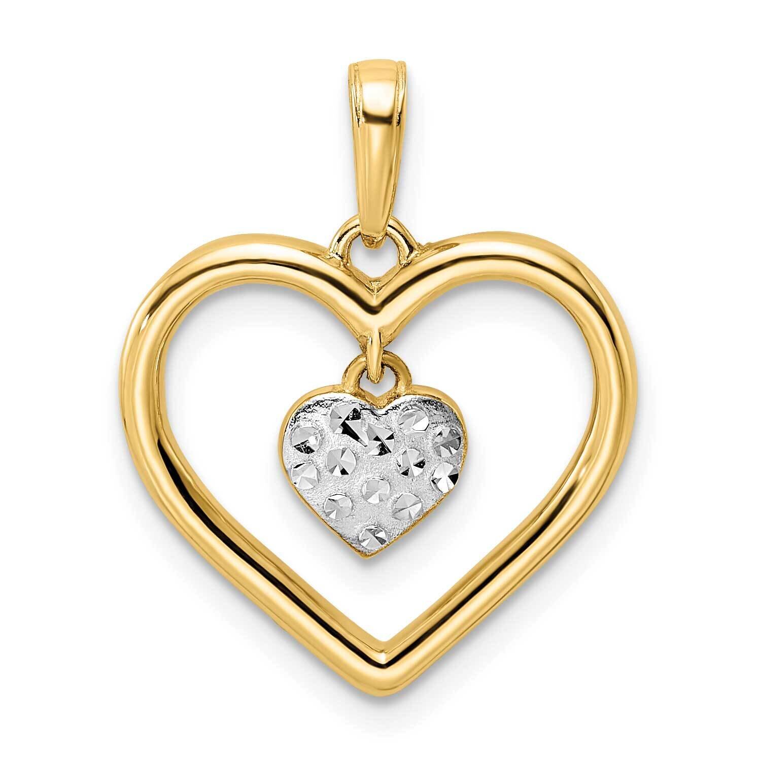 Heart with Dangle Heart Pendant 14k Gold and White Rhodium Diamond-Cut M2937