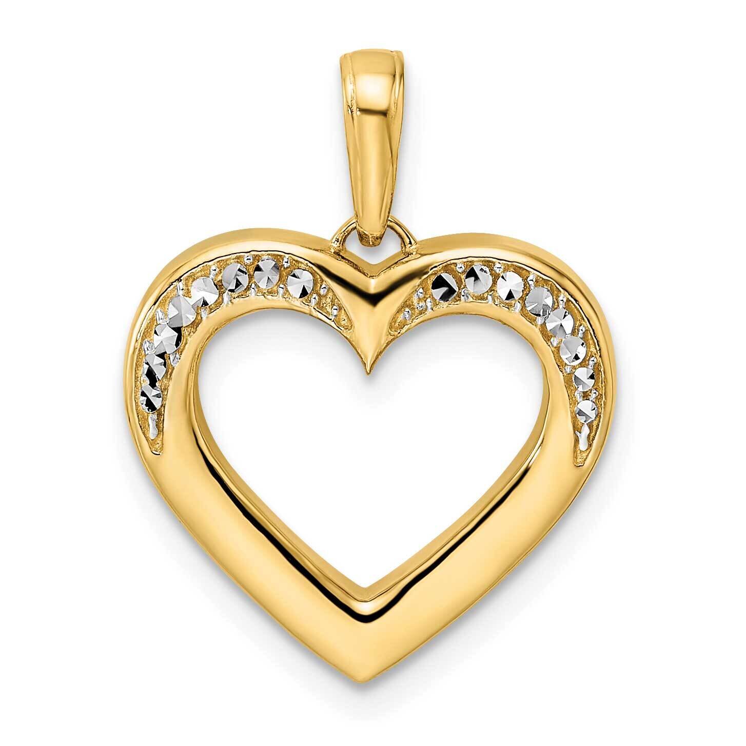 Fancy Heart Pendant 14k Gold and White Rhodium Diamond-Cut M2939