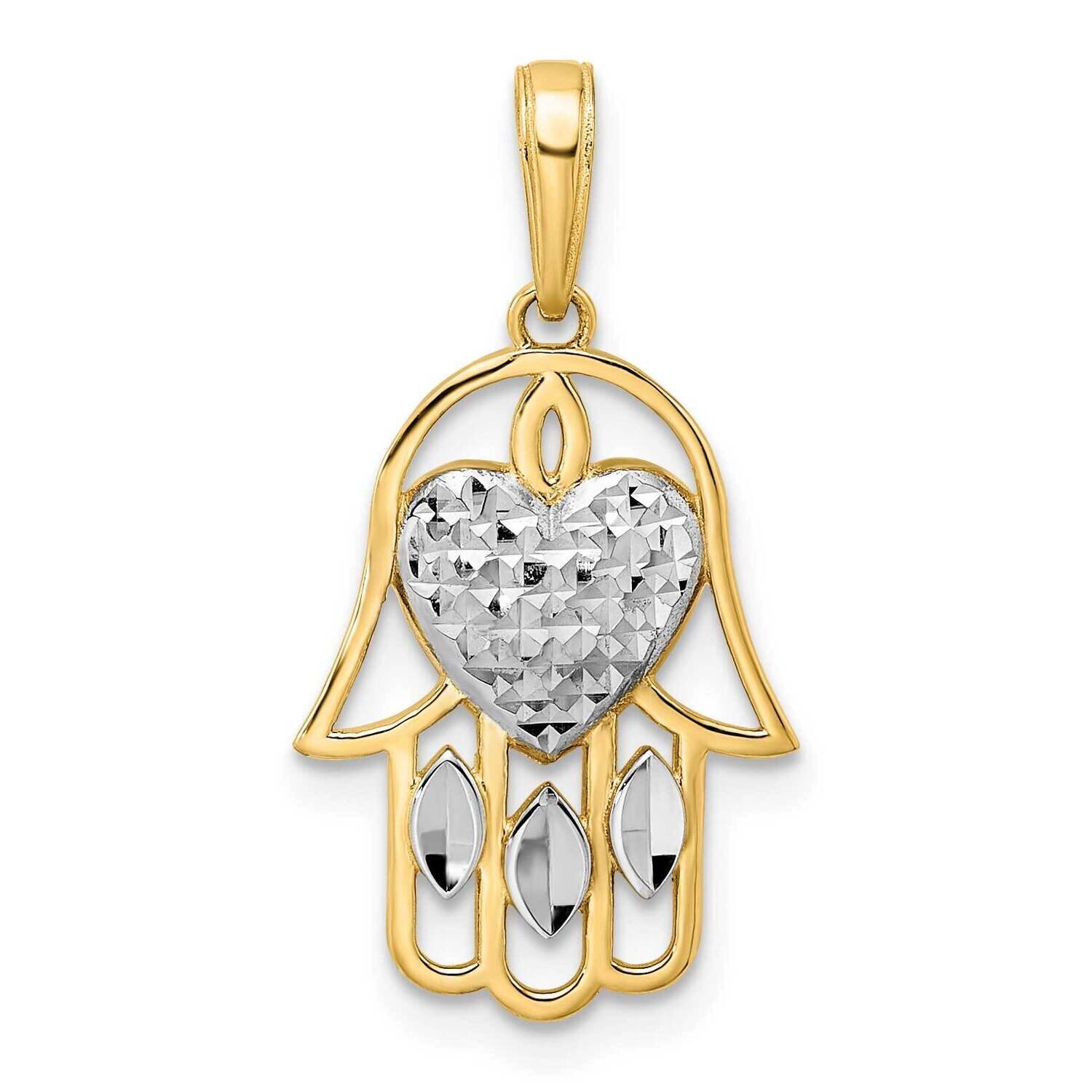 Heart Hamsa Pendant 14k Gold &amp; White Rhodium Diamond-Cut M2940, MPN: M2940, 196904073469
