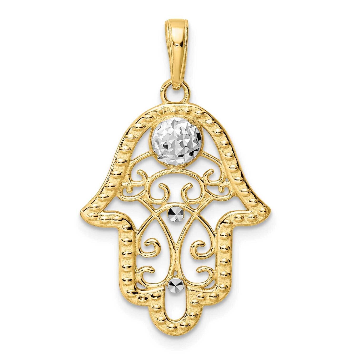 Evil Eye Filigree Hamsa Pendant 14k Gold &amp; White Rhodium Diamond-Cut M2944, MPN: M2944, 196904096710