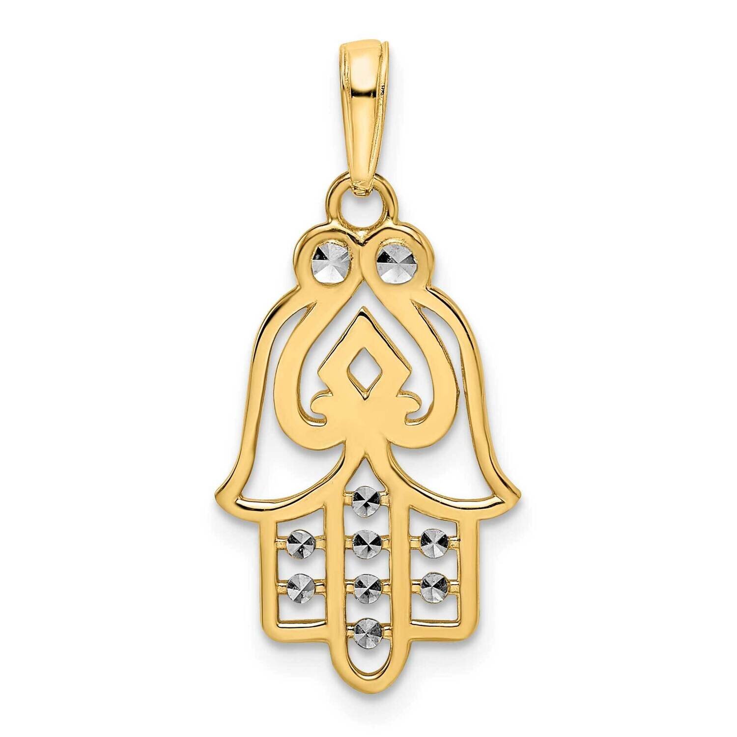Spade Symbol Hamsa Pendant 14k Gold &amp; White Rhodium Diamond-Cut M2946