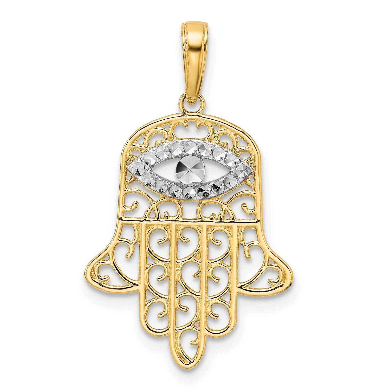 Filigree Evil Eye Hamsa Pendant 14k Gold & White Rhodium Diamond-Cut M2947