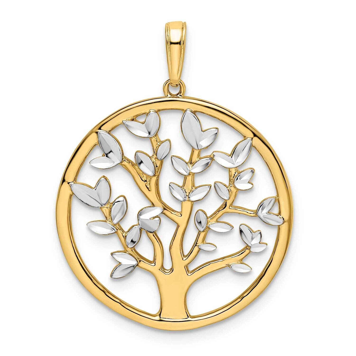 Tree of Life Pendant 14k Gold and White Rhodium Diamond-Cut M2948