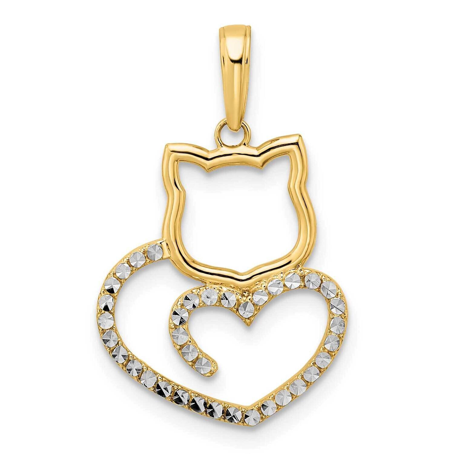 Cat Heart Pendant 14k Gold and White Rhodium Diamond-Cut M2949, MPN: M2949, 196904073353
