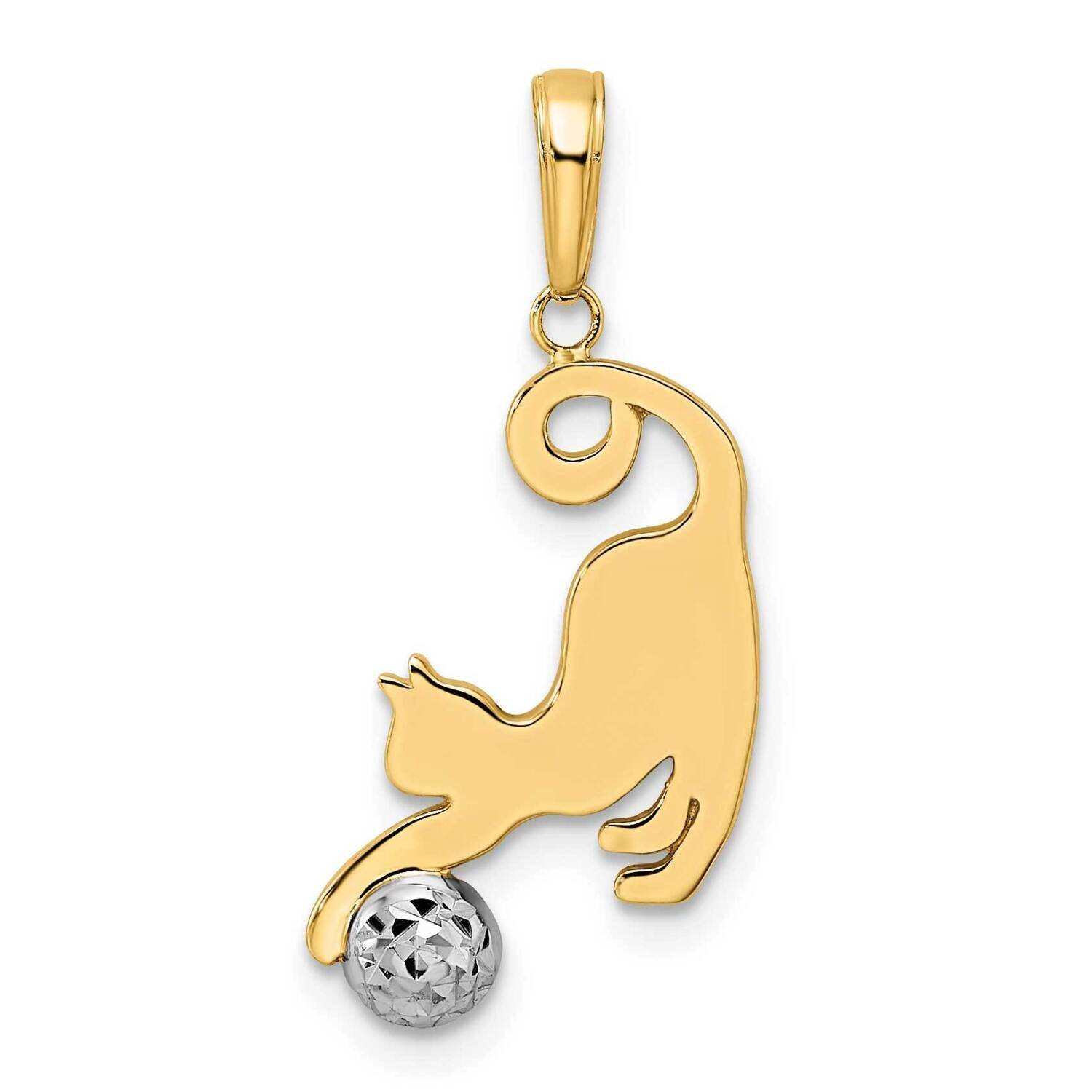 Cat and Ball Pendant 14k Gold and White Rhodium Diamond-Cut M2950, MPN: M2950, 196904068694