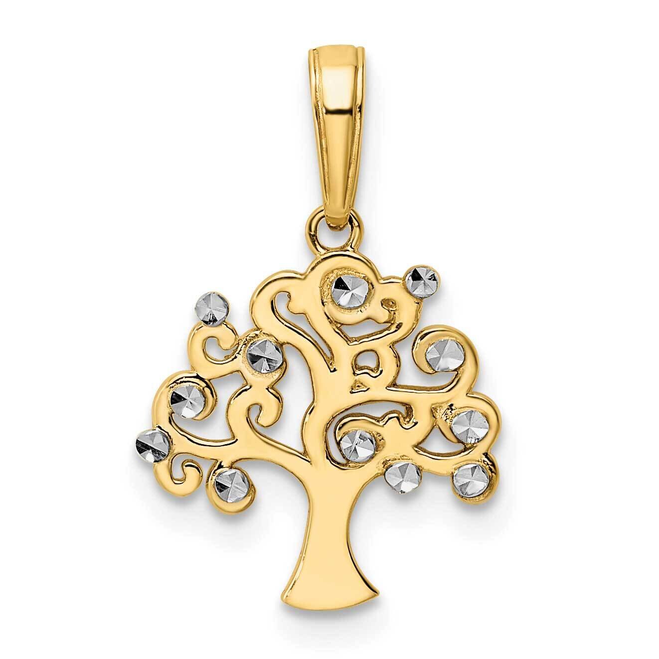 Tree of Life Pendant 14k Gold and White Rhodium Diamond-Cut M2951