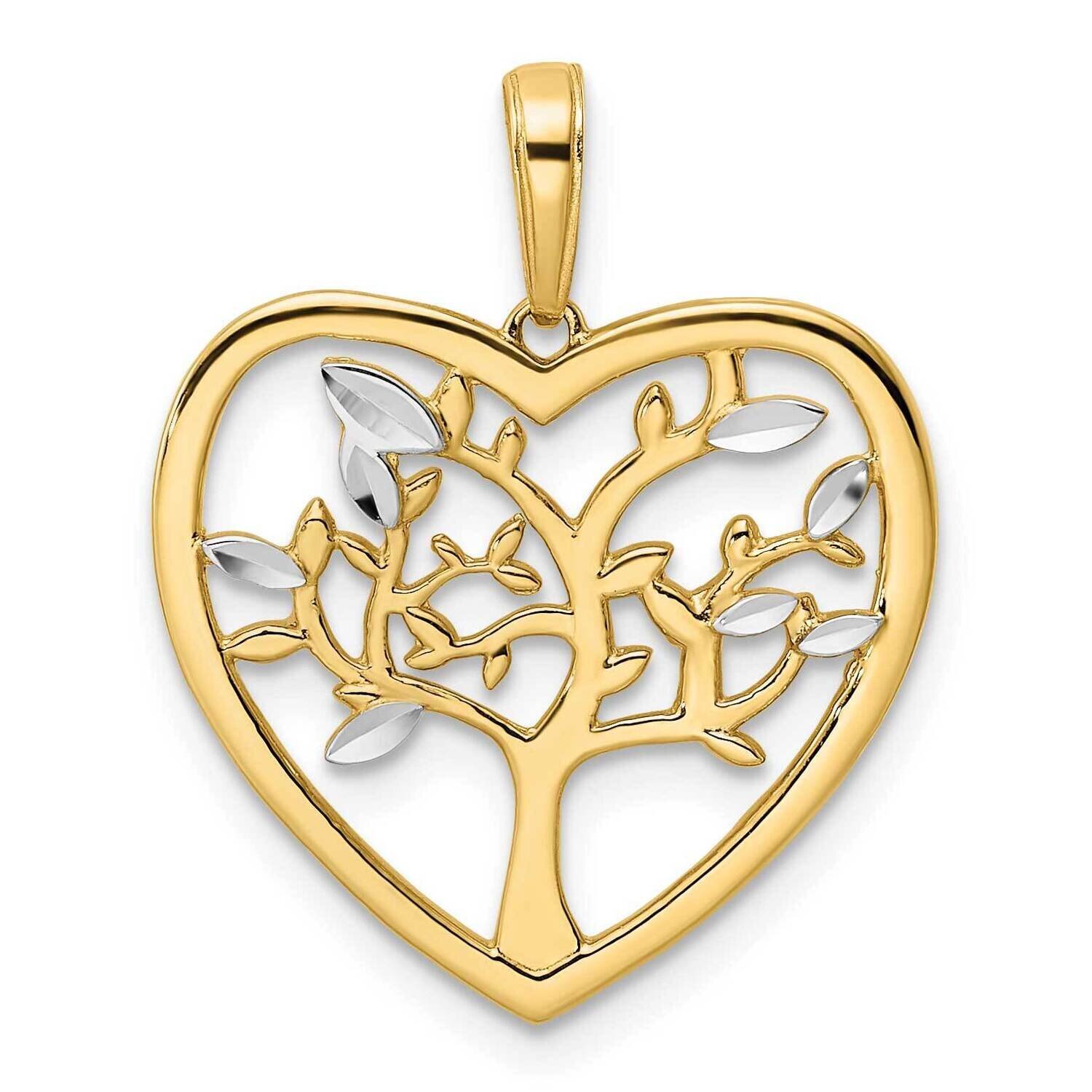 Tree of Life Heart Pendant 14k Gold and White Rhodium Diamond-Cut M2954