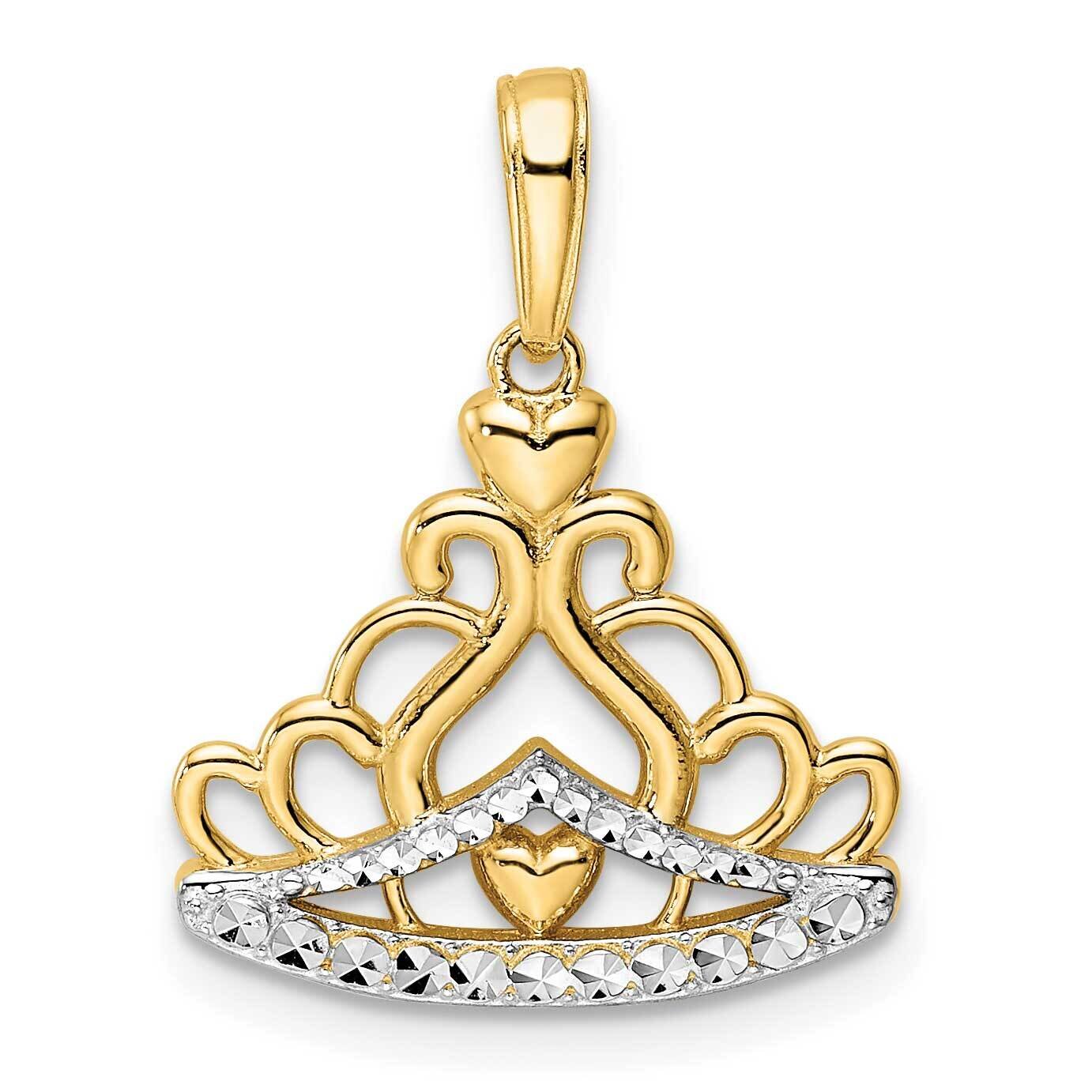 Crown Pendant 14k Gold and White Rhodium Diamond-Cut M2956