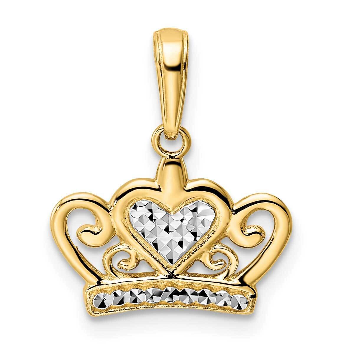 Heart Crown Pendant 14k Gold and White Rhodium Diamond-Cut M2959, MPN: M2959, 196904073391