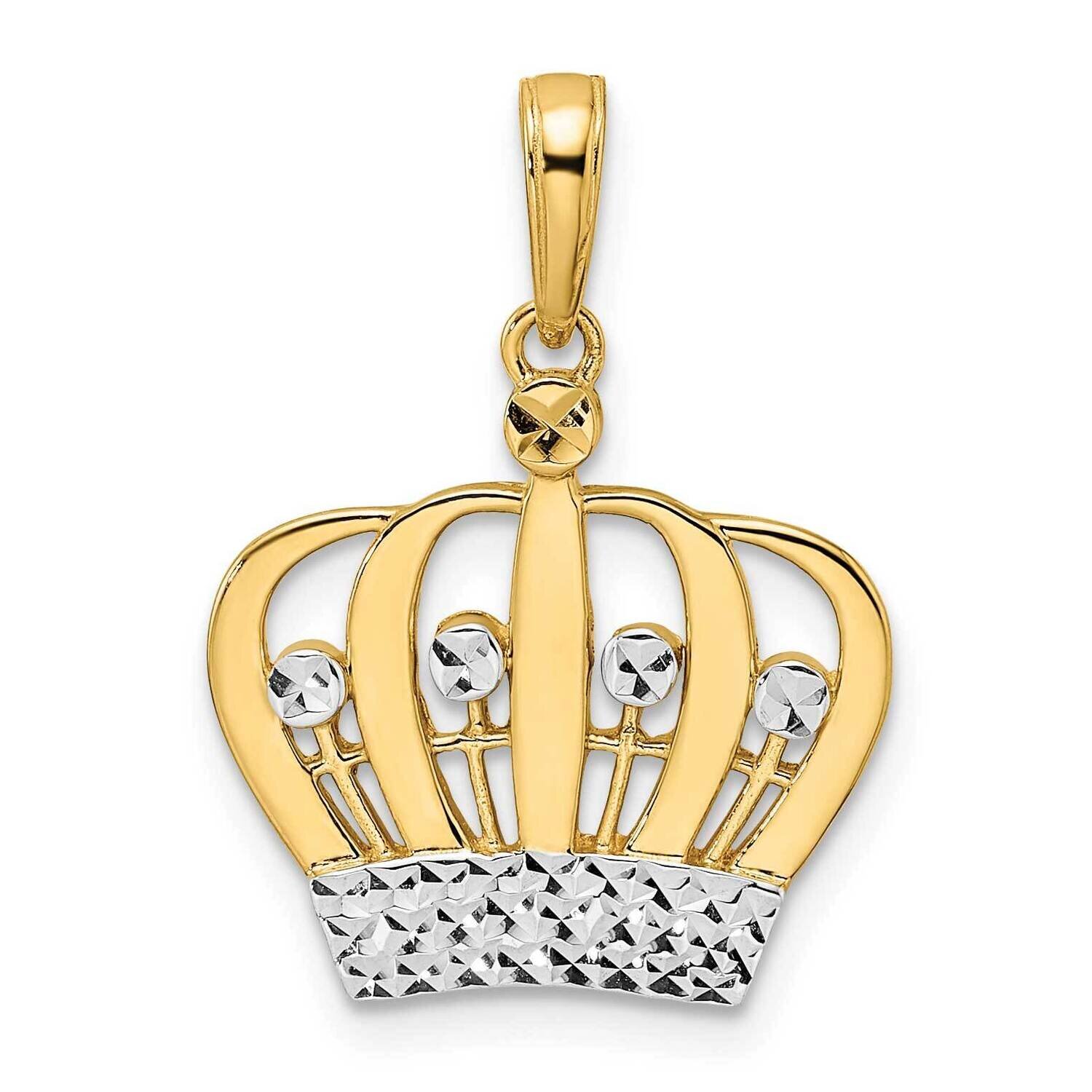 Crown Pendant 14k Gold and White Rhodium Diamond-Cut M2960