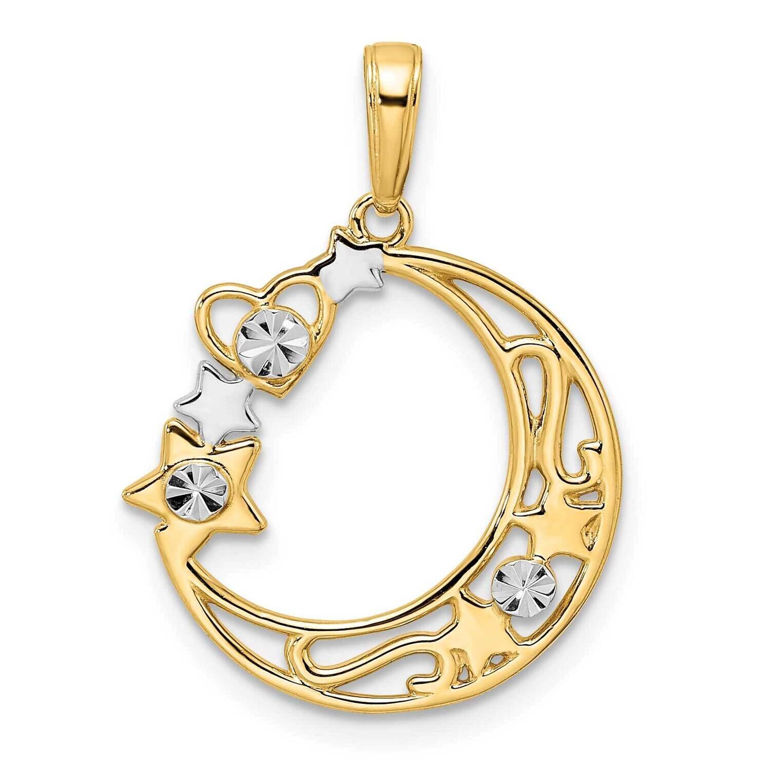 Heart, Star & Moon Pendant 14k Gold & White Rhodium Diamond-Cut M2961