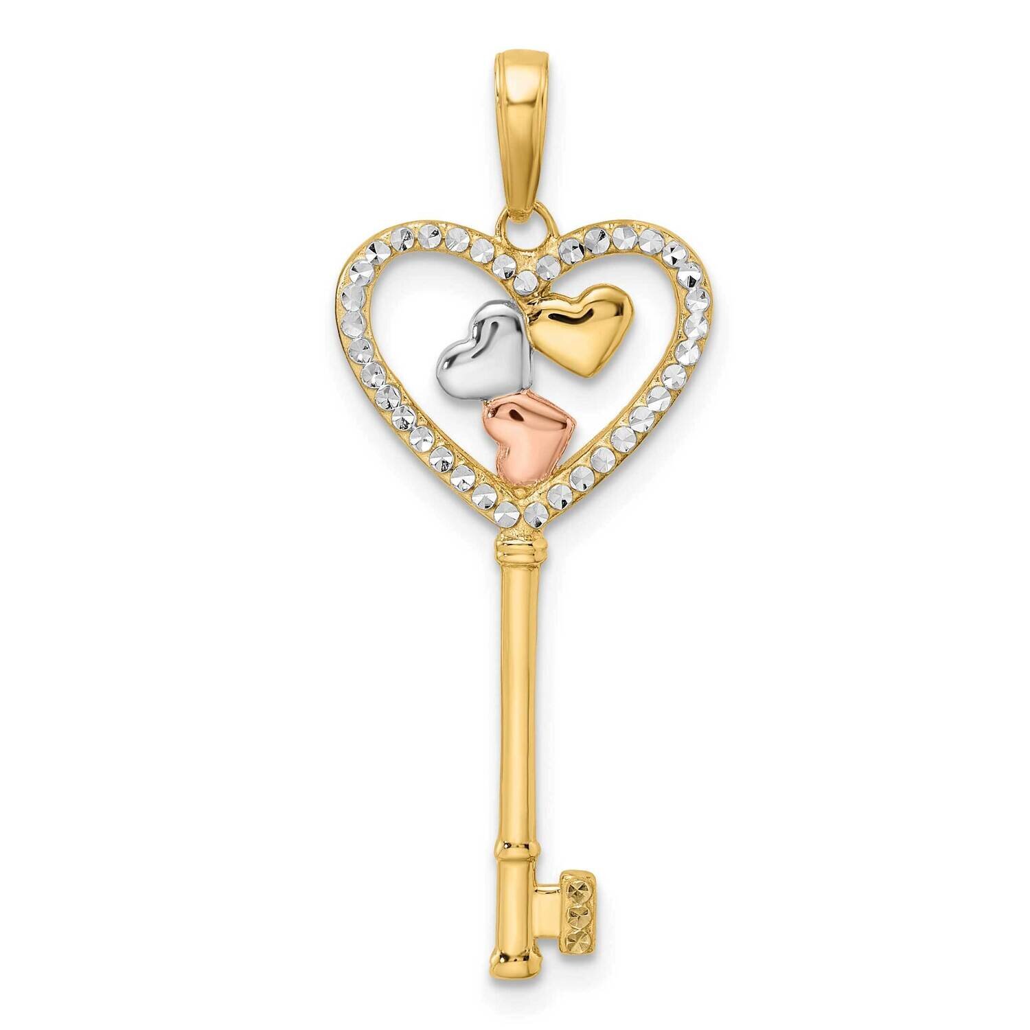 White and Rose Rhodium Diamond-Cut Hearts Key Pendant 14k Gold M2965, MPN: M2965, 196904073377