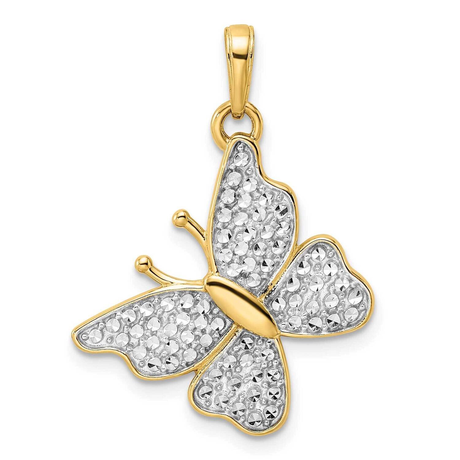 Fancy Butterfly Pendant 14k Gold and White Rhodium Diamond-Cut M2968