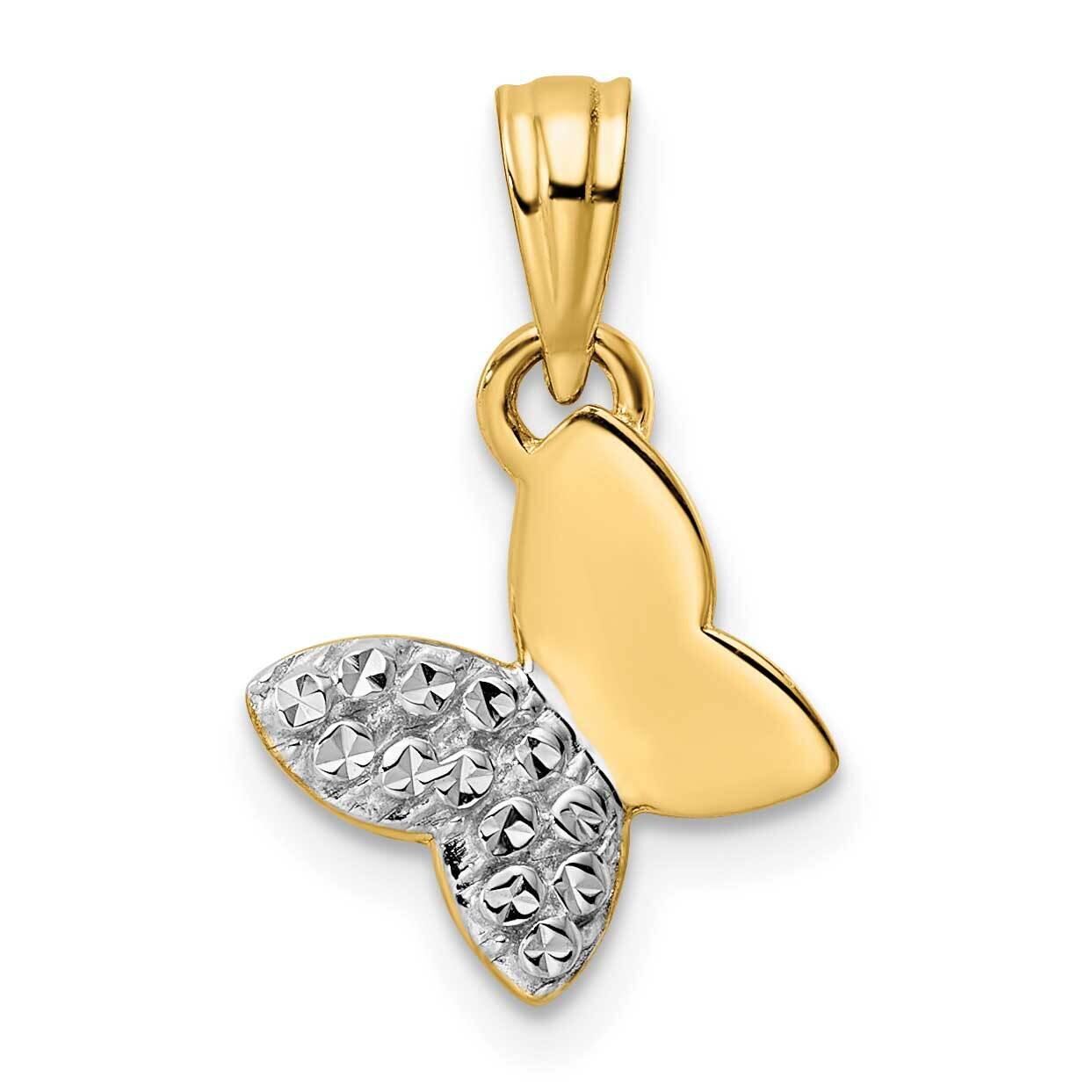 White Rhodium Half Diamond-Cut Butterfly Pendant 14k Gold M2971, MPN: M2971,