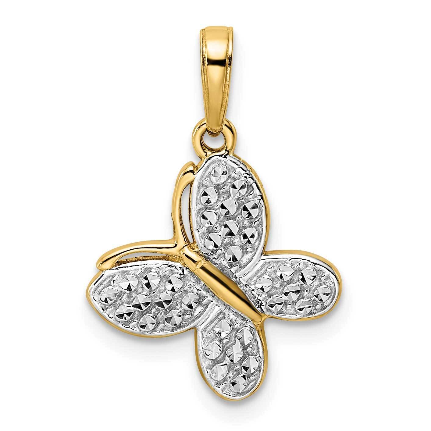 Fancy Butterfly Pendant 14k Gold and White Rhodium Diamond-Cut M2972